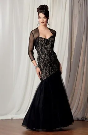 ---Mermaid style formal dresses for women 2021 made of lace and tulle with three quarter sleeves jacket and sweetheart neckline-