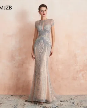 Abito da sera nudo di lusso lungo sirena strass perline maniche ad aletta abito formale abito da sera Robe De Soireeevening Dr