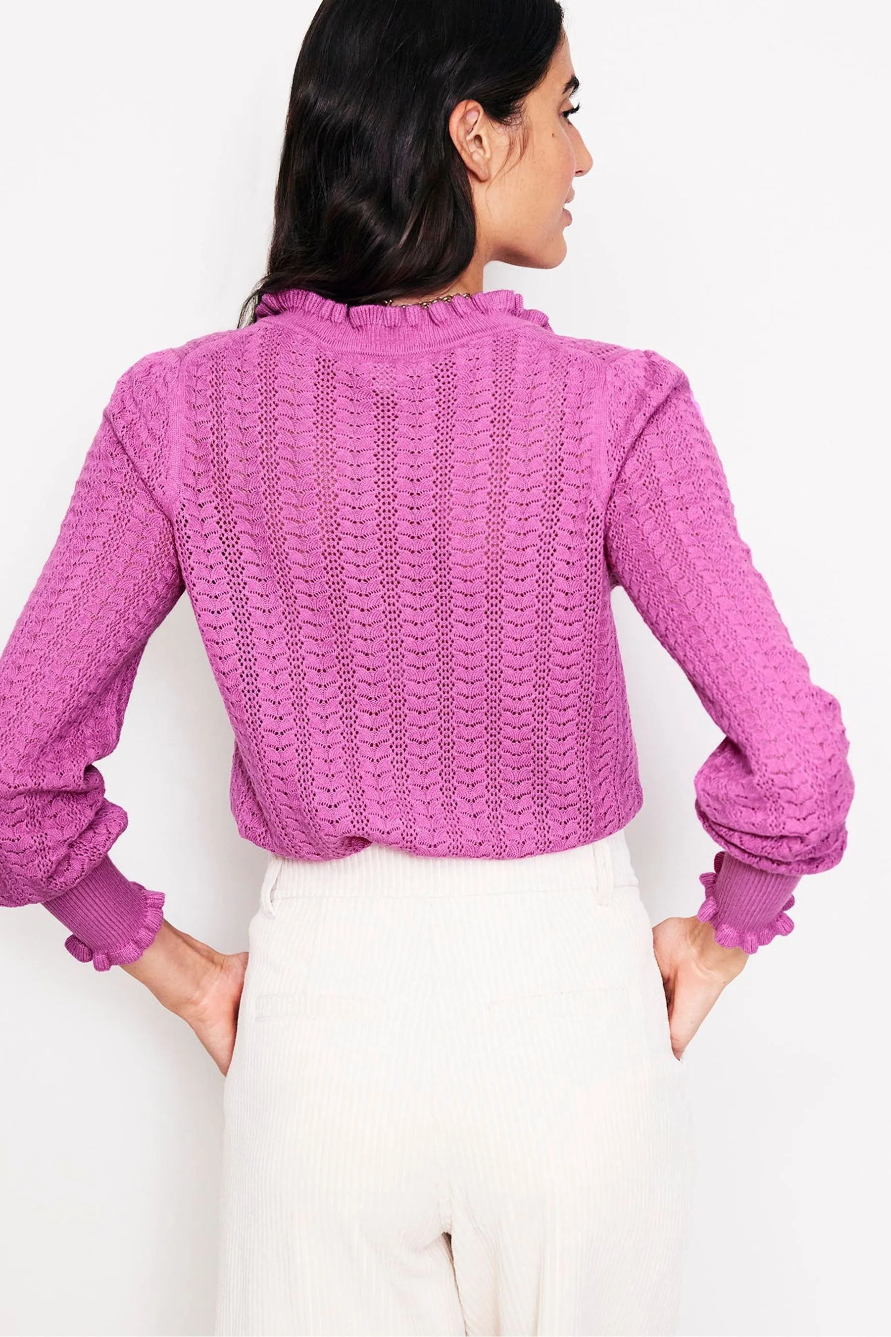 Boden Tia Pointelle Frilled Cardigan    