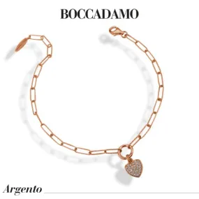 Bracciale placcato oro rosa con charm cuore di zirconi    