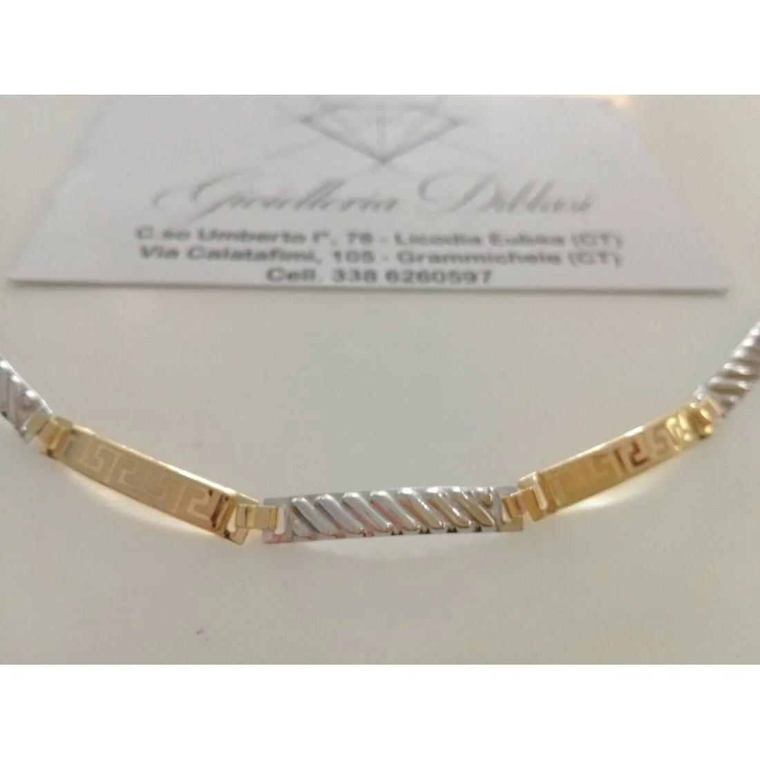 BRACCIALE Uomo In ORO 18 Karati 750% Bicolore GIALLO E BIANCO Modello Semirigido