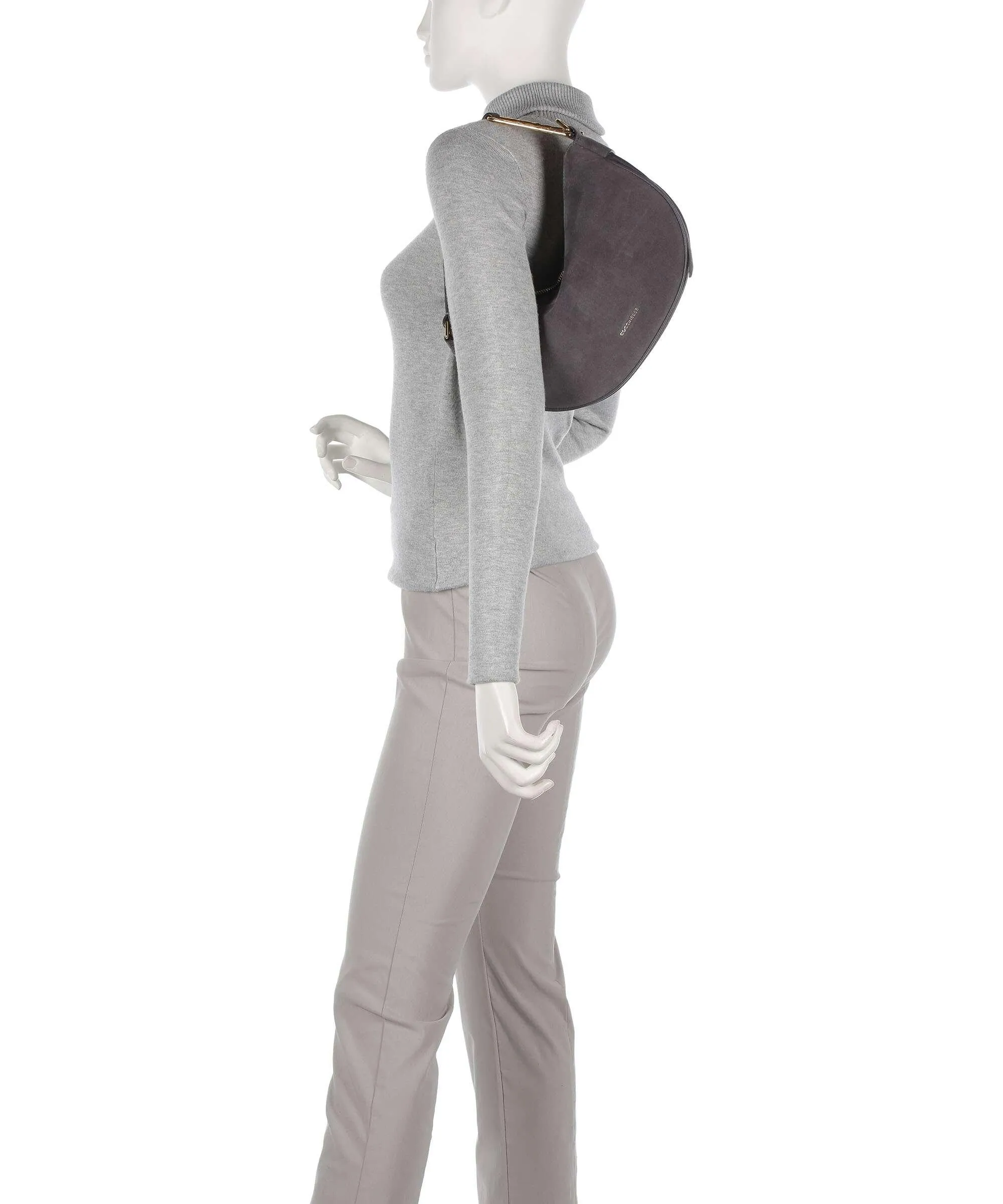  Coccinelle Priscilla Suede Borsa hobo pelle bovina ruvida grigio scuro  