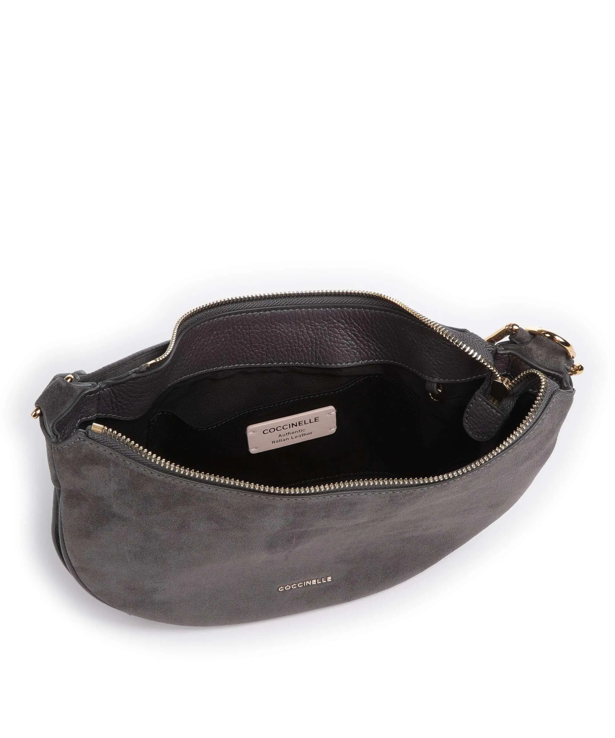  Coccinelle Priscilla Suede Borsa hobo pelle bovina ruvida grigio scuro  