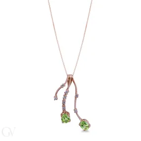 Collana in oro rosa 18k con pendente in peridoto e diamanti