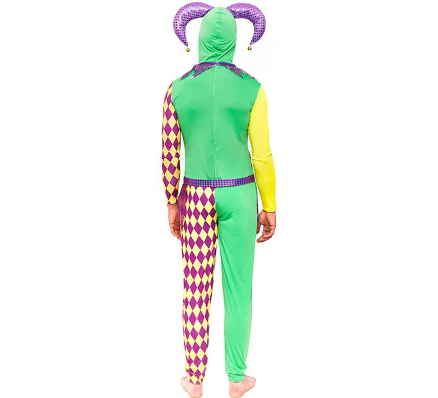 Costume da Arlecchino a scacchi viola e verde da uomo