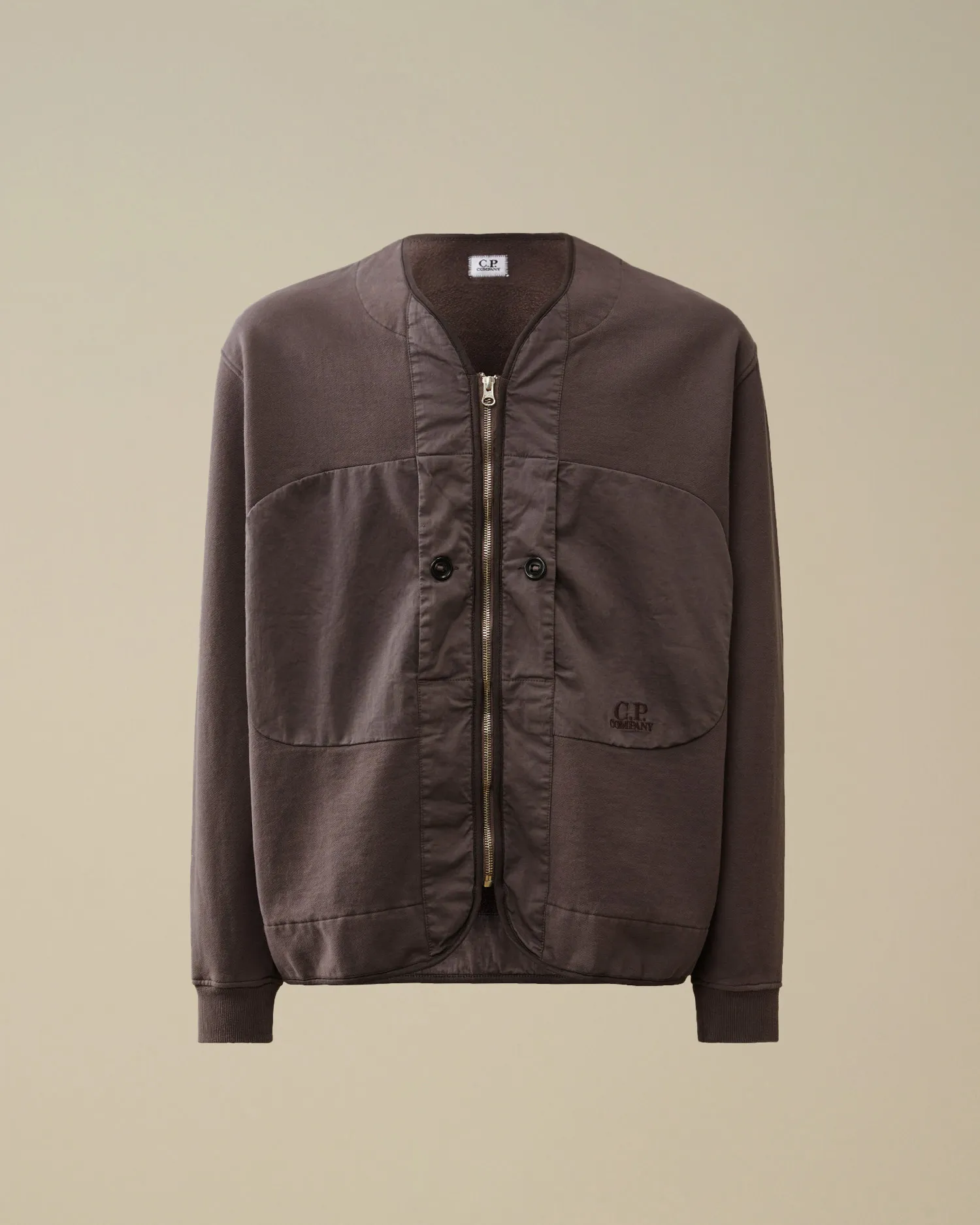 Diagonal Fleece Mixed Zipped Sweatshirt