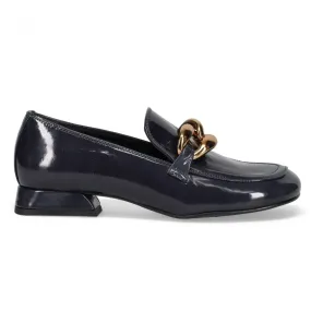 Mocassino da donna Poesie Veneziane blu in vernice con catena oro