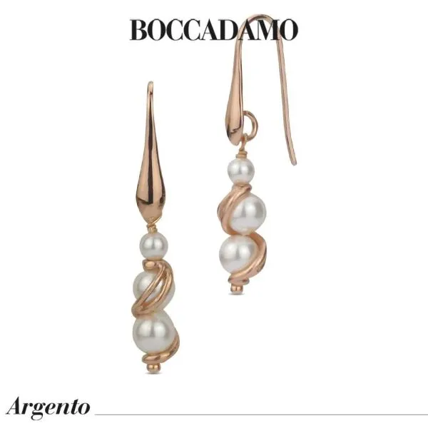 Orecchini placcati oro rosa con perle  e decoro a spirale    