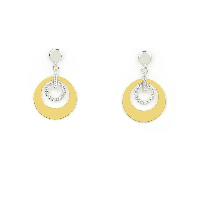 Orecchini tondi in oro bianco e oro giallo con zirconi