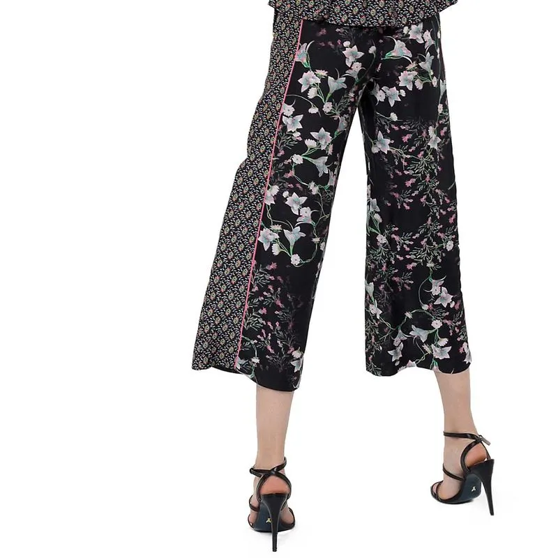 Pantalone in raso a palazzo con doppia fantasia 