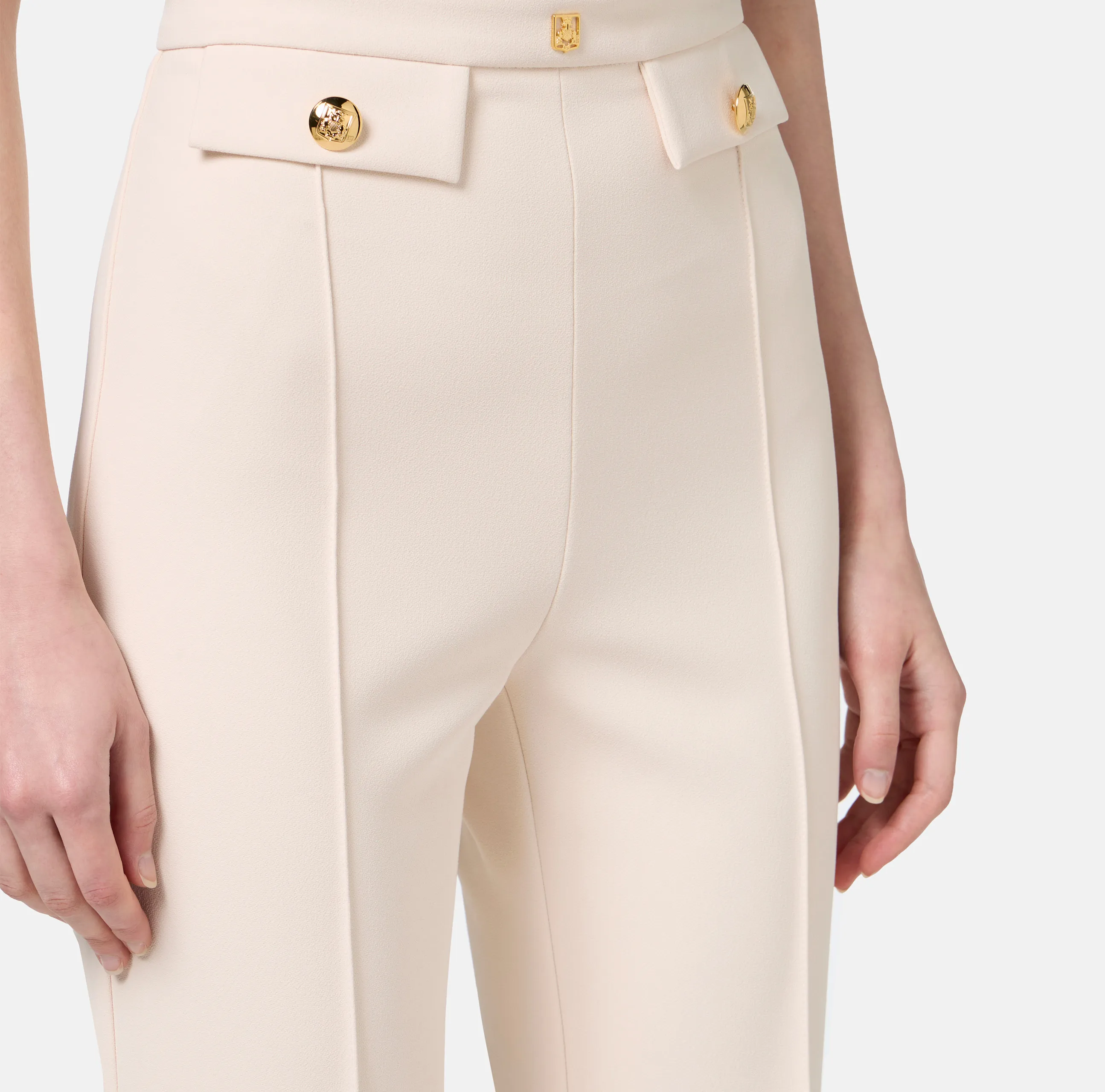 Pantalone palazzo in crêpe stretch con rivetto logo