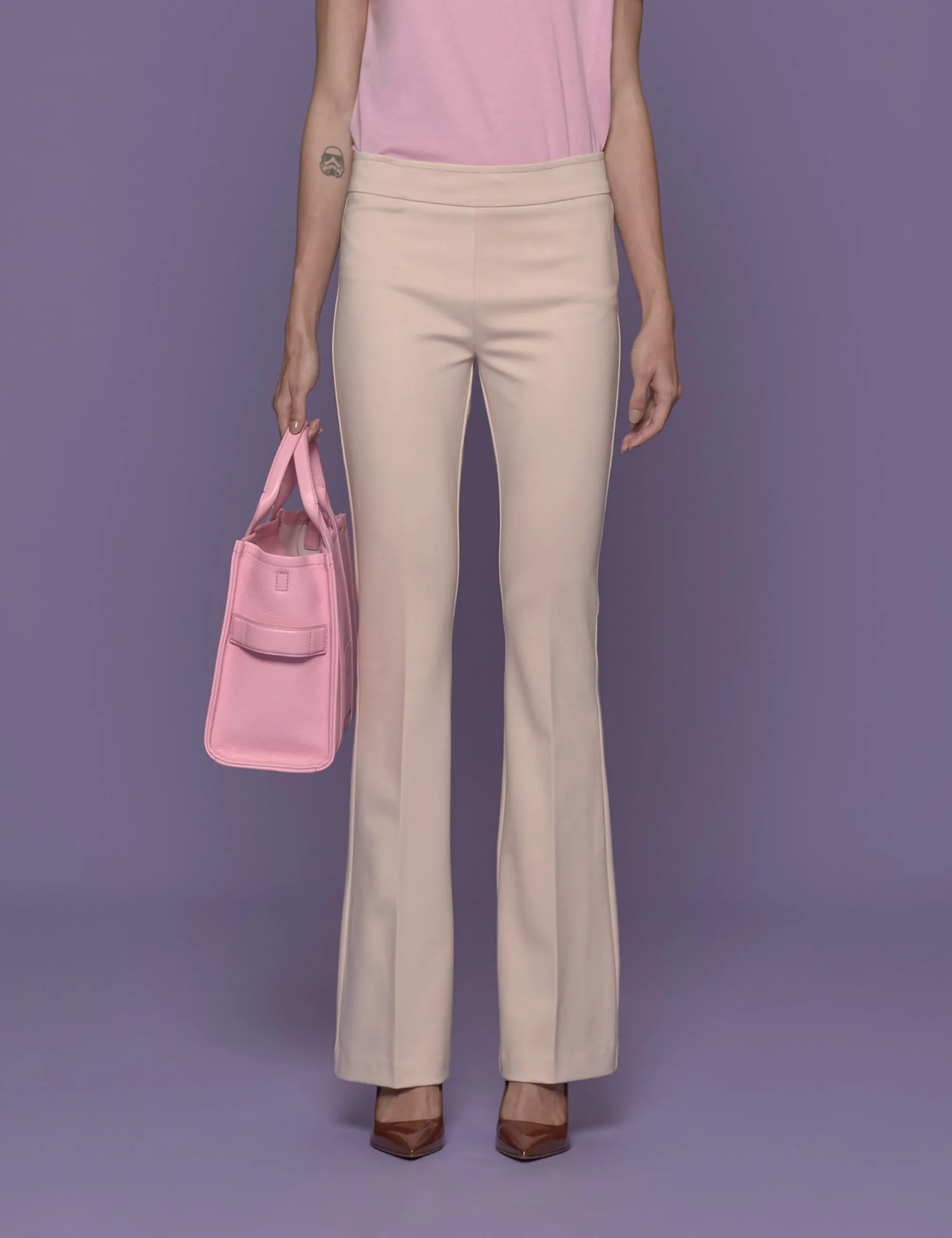 pantalone zampa punto milano panna