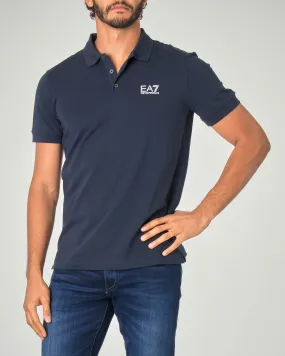 Polo blu in jersey di cotone stretch con logo EA7 sul petto
