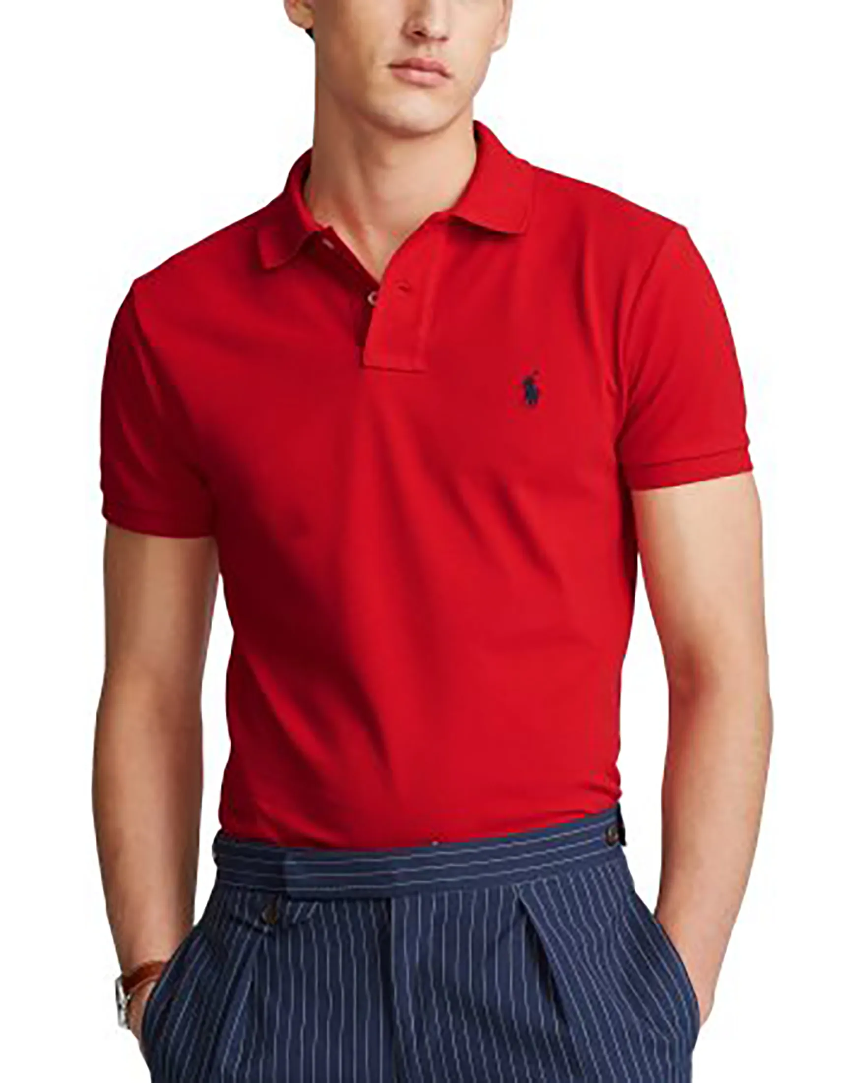 Polo rossa mezza manica in piquè slim-fit