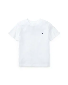 T-shirt bianca mezza manica con logo pony blu ricamato 2-7 anni