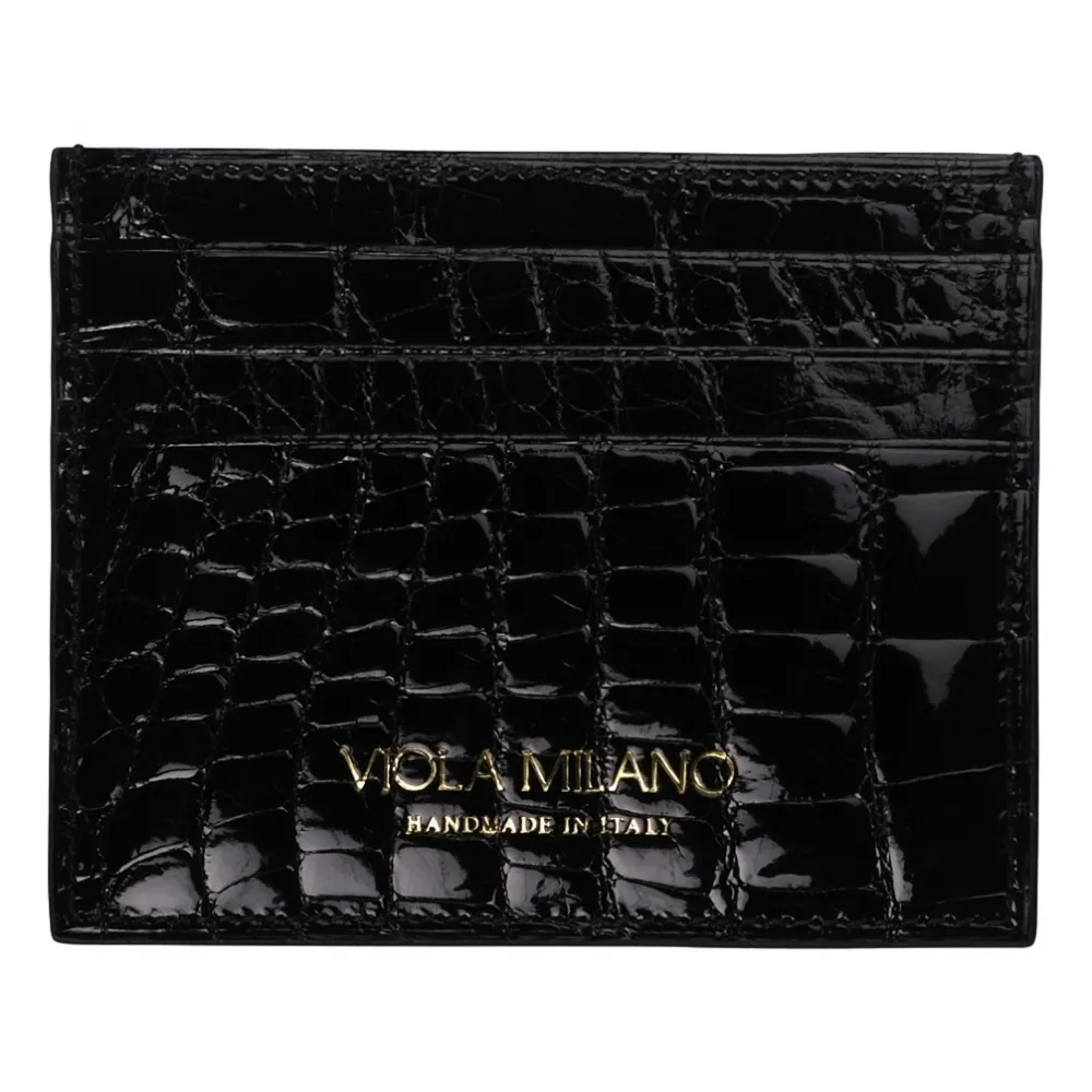 Viola Milano - Porta Carte di Credito Coccodrillo - Nero - Handmade in Italy - Luxury Exclusive Collection