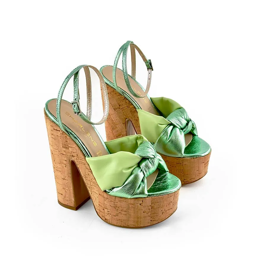 Zeppa sandalo laminato verde/ sughero – cod. 51399 