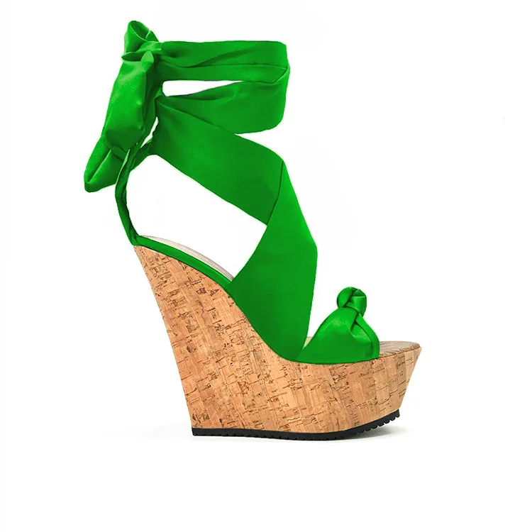 zeppa sandalo raso verde/ sughero – Cod. 31931 